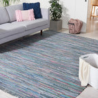 SAFAVIEH Rag Rug Collection Area Rug - 10' x 14', Aqua & Multi, Handmade Boho Stripe Cotton, Ideal for High Traffic Areas in Living Room, Bedroom (RAR121K)