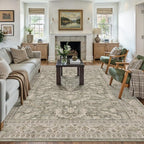 Brown 6x9 Area Rug Vintage Washable Living Room Carpet Non Slip Bedroom Indoor Office Low Pile Large Traditional Distressed Retro Accent Rug for Dining Room Bathroom Kitchen