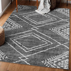 ReaLife Rugs Machine Washable Area Rug Runner - Living Room Bedroom Bathroom Kitchen Entryway Office - Padded Low Pile Stain Resistant Premium - Moroccan Diamond Tribal - Jax - Gray 3' x 5'
