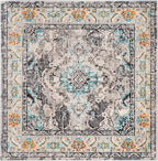 SAFAVIEH Monaco Collection Area Rug - 5' Square, Grey & Light Blue, Boho Chic Medallion Distressed Design, Non-Shedding & Easy Care, Ideal for High Traffic Areas in Living Room, Bedroom (MNC243G)