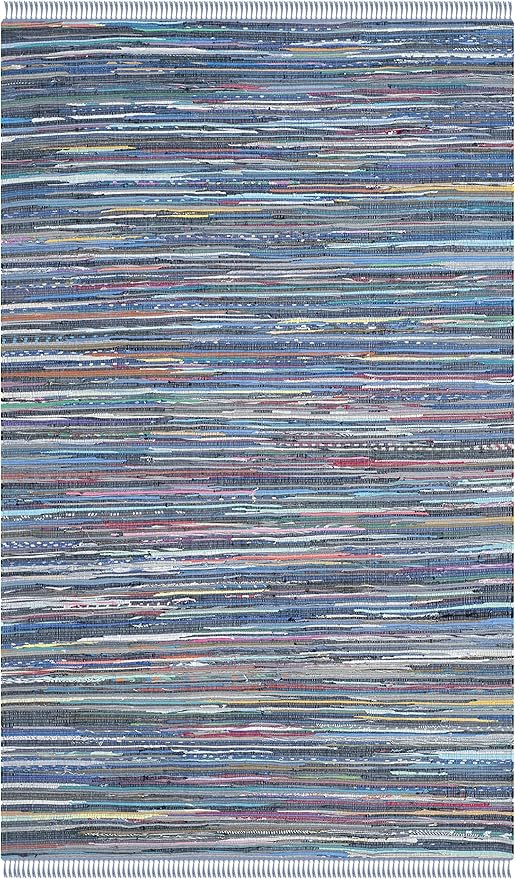 SAFAVIEH Rag Rug Collection Area Rug - 6' x 9', Purple & Multi, Handmade Boho Stripe Cotton, Ideal for High Traffic Areas in Living Room, Bedroom (RAR121D)