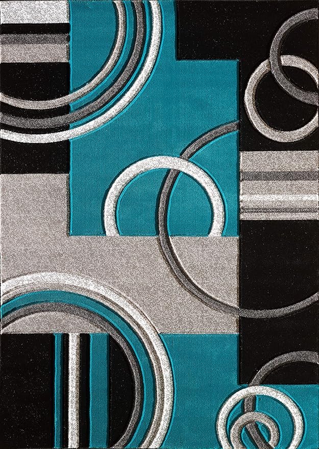 GLORY RUGS Area Rug Modern 2x7 Turquoise Soft Hand Carved Contemporary Floor Carpet with Premium Fluffy Texture for Indoor Living Dining Room and Bedroom Area