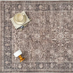 9x12 Brown Area Rug for Living Room Bedroom Neutral Vintage Soft Non Slip Rug Low Pile Distressed Large Carpet for Dining Room Nursery Office Indoor