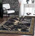 GLORY RUGS Area Rugs Marble 2x7 Black Gold Carpet Modern Abstract Rug Living Room Dining Bedroom Rug