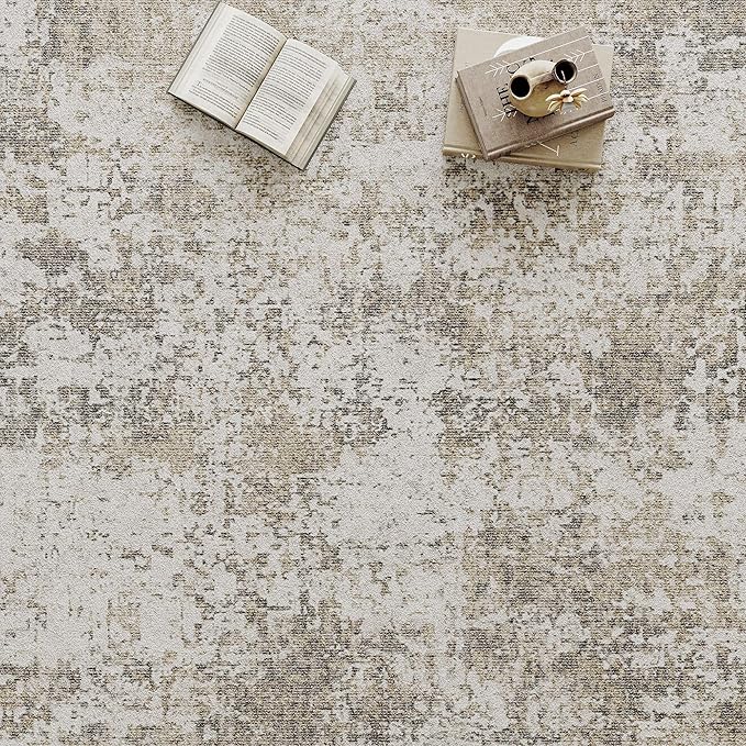 Modern Abstract Beige Gray Area Rug 3x5 Entryway Machine Washable Office Carpet Kitchen Door Mat Indoor Accent Throw Low Pile Non Slip Distressed Living Dining Laundry Room Bedroom