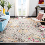 SAFAVIEH Madison Collection Area Rug - 9' x 12', Grey & Yellow, Boho Diamond Distressed Design, Non-Shedding & Easy Care, Ideal for High Traffic Areas in Living Room, Bedroom (MAD418F)