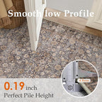 Hugear Round Rug 4ft Entryway Rugs Machine Washable Tradition Brown Hallway Area Rug 4x4 Small Circle Accent Rug Floral Low Pile Carpet Soft Throw Rug Living Room Office Laundry Room Entrance Non Slip