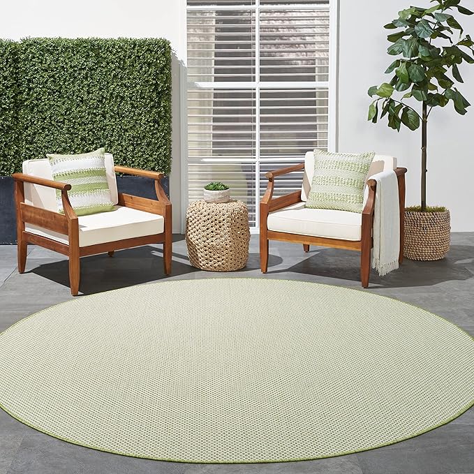 Nourison Home Courtyard Ivory Green 8' x Round Area Rug - Easy Clean, Non Shedding, Bed Room, Living Room, Dining Room, Kitchen (8' x Round)