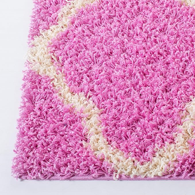 SAFAVIEH Dallas Shag Collection Area Rug - 5'1" x 7'6", Pink & Ivory, Trellis Design, Non-Shedding & Easy Care, 1.5-inch Thick Ideal for High Traffic Areas in Living Room, Bedroom (SGD257I)