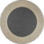 Nuloom Asha Dark Grey/Ivory, 6'7" Round, Casual, Striped Border, Soft and Cozy, High Traffic, Stain Resistant, Easy Clean, Durable Area Rug for Indoor/Outdoor Patio, Deck, Porch, Garden, Courtyard