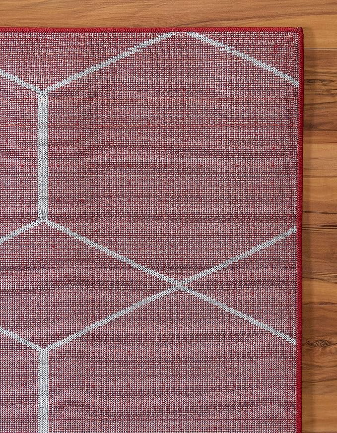 Unique Loom Trellis Frieze Collection Area Rug - Geometric (8' x 11', Red/ Ivory)