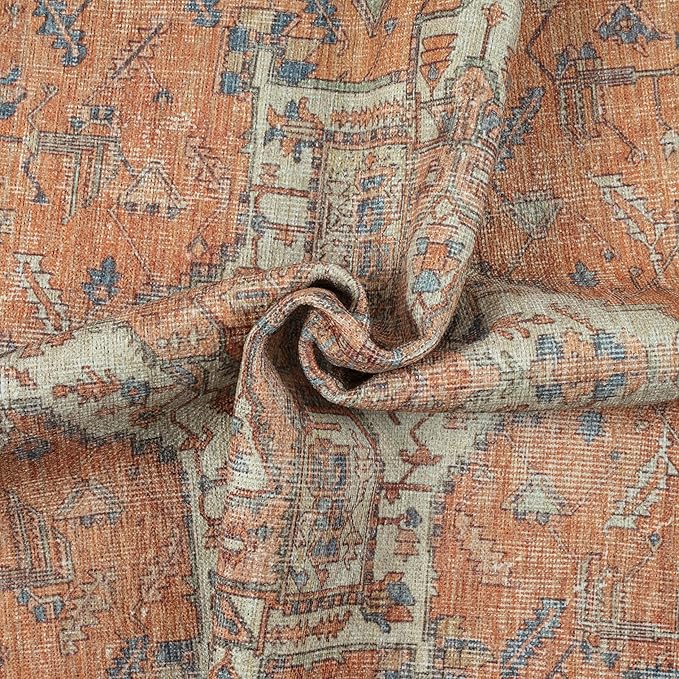 GLN Rugs Traditional Collection - Machine Washable Area Rug, Traditional Washable, Non Slip, Low Pile Chenille Rug, Living Room, Bedroom, Kitchen Rug (3' x 5' Terra/Multicolor)
