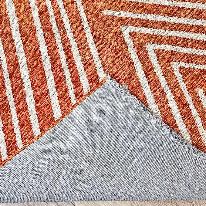 Alfa Rich 4x6 Geometric Burnt Orange Off White Washable Area Rugs for Living Room Bedroom Cotton Rug
