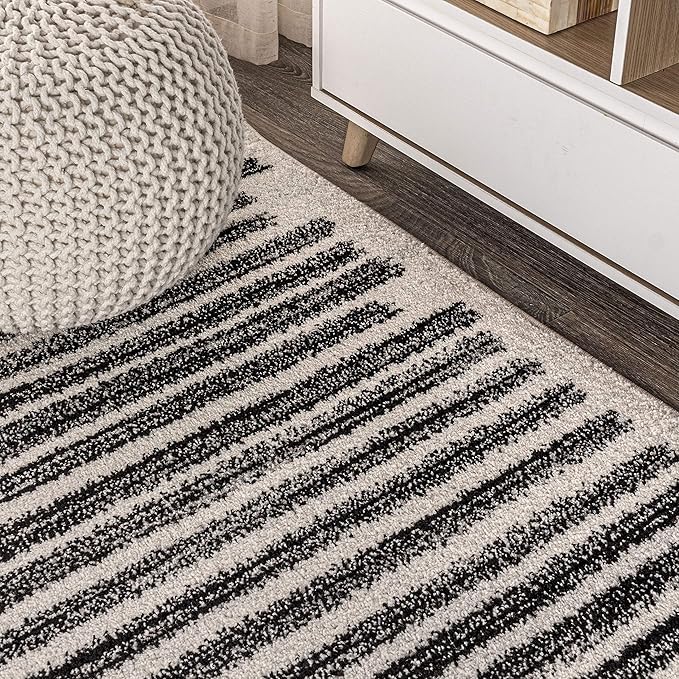 JONATHAN Y Khalil Modern Berber Stripe Cream/Black 9' Round Indoor Area Rug, Contemporary, Bohemian, Easy-Cleaning for Living Room, Bedroom, Kitchen, Pet Friendly, Non-Shedding (MOH207A-9R)