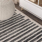 JONATHAN Y Khalil Modern Berber Stripe Cream/Black Indoor Area Rug, 4x6, Contemporary, Bohemian, Easy-Cleaning for Living Room, Bedroom, Kitchen, Pet Friendly, Non-Shedding (MOH207A-4)