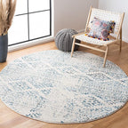 SAFAVIEH Tulum Collection Area Rug - 8' Round, Ivory & Turquoise, Moroccan Boho Tribal Design, Non-Shedding & Easy to Clean, Ideal for Living Room, Bedroom, Dining Space (TUL272E)