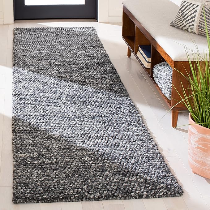 SAFAVIEH Natura Collection Runner Rug - 2'3" x 10', Dark Grey, Handmade Wool Blend, Textured Design, Ideal for Hallway, Bedroom, Foyer (NAT620H)