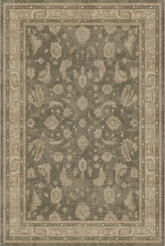 Kuden 8x10 Large Area Rug, Machine Washable Area Rug with Non-Slip Backing, Vintage Style, Soft, Easy Clean, Low Pile Rug for Living Room, Bedroom, Dining Room