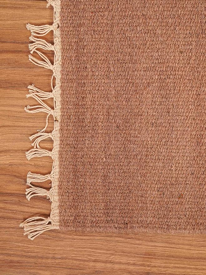 Rugsotic Carpets Hand Woven Flat Weave Kilim Wool 6'x9' Area Rug Solid Light Brown D00111