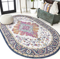 JONATHAN Y Boho Vintage Blue/Multi 3x5 Oval Area Rug, Bohemian Flair Medallion, Floral Easy-Cleaning High Traffic for Living Room, Bedroom, Kitchen, Pet-Friendly, Non Shedding (BMF106A-3OV)