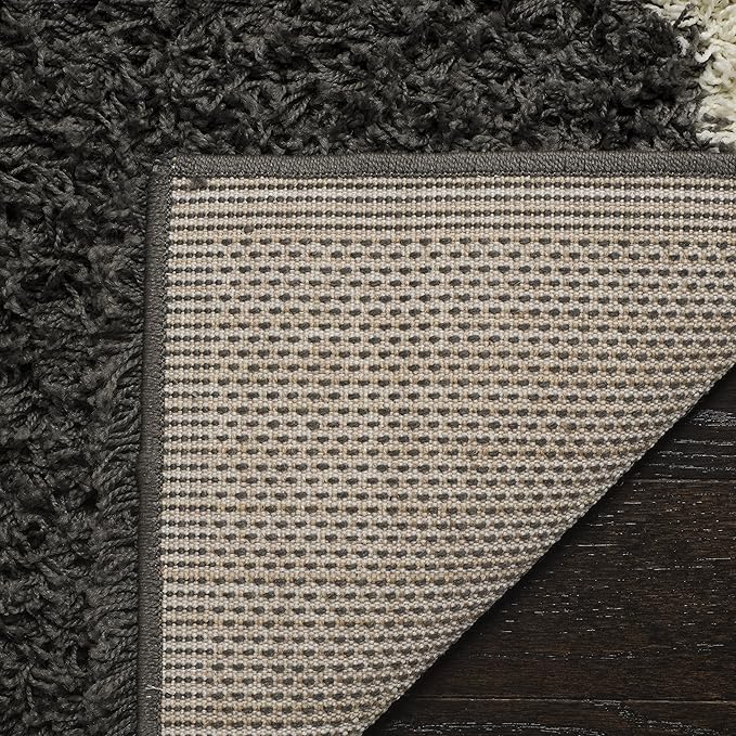 SAFAVIEH Dallas Shag Collection Area Rug - 8' Round, Dark Grey & Ivory, Trellis Design, Non-Shedding & Easy Care, 1.5-inch Thick Ideal for High Traffic Areas in Living Room, Bedroom (SGD257A)
