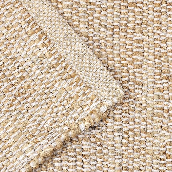 REDEARTH · Jute Cotton Area Rug - 4'x6' Rectangular Rug, Sustainable Handwoven, Non-Shedding, Soft & Durable – Reversible, Neutral Tones for Home Décor in Living Room, Dining Room, Bedroom