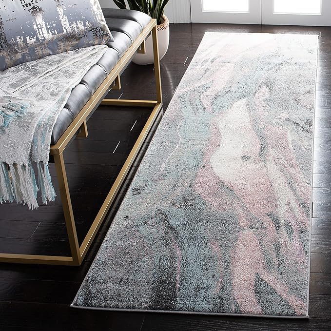 SAFAVIEH Glacier Collection Runner Rug - 2'3" x 10', Pink & Blue, Modern Abstract Design, Non-Shedding & Easy Care, Ideal for High Traffic Areas in Living Room, Bedroom (GLA126U)