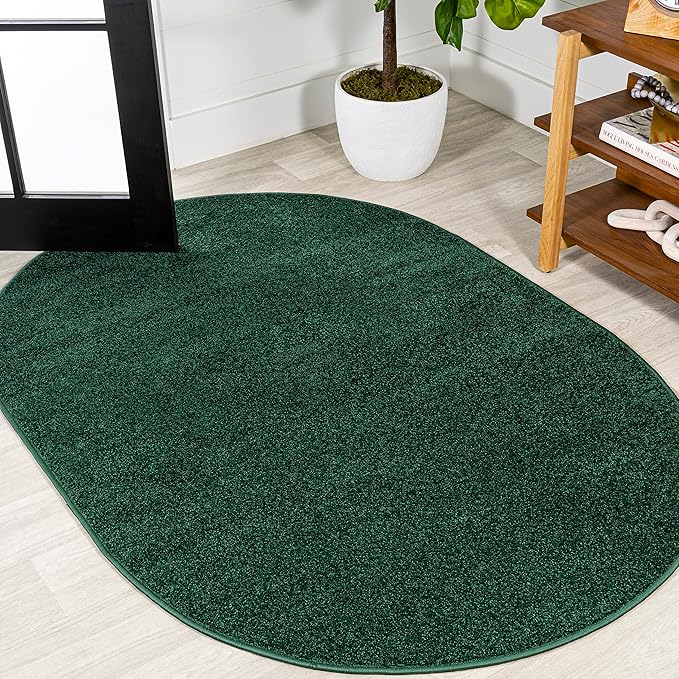 Eyely UES100L-6OV Supersoft Haze Solid Low-Pile Indoor Area Rug, Coastal, Bohemian, Minimalist, Classic, Casual for Bedroom,Kitchen,Living Room,Non Shedding,Easy-Washing, Green, 6 X 9 Oval