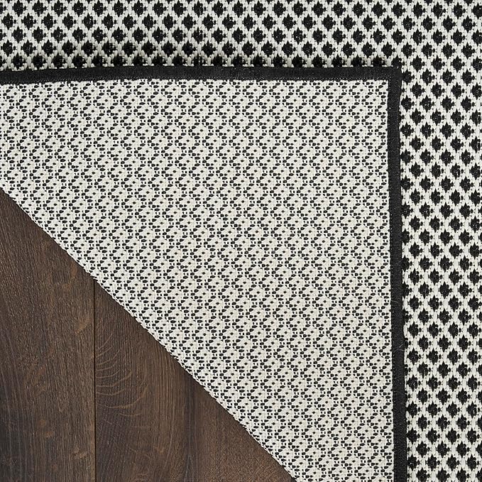 Nourison Home Courtyard Black White 3' x 5' Area Rug - Easy Clean, Non Shedding, Bed Room, Living Room, Dining Room, Kitchen (3' x 5')