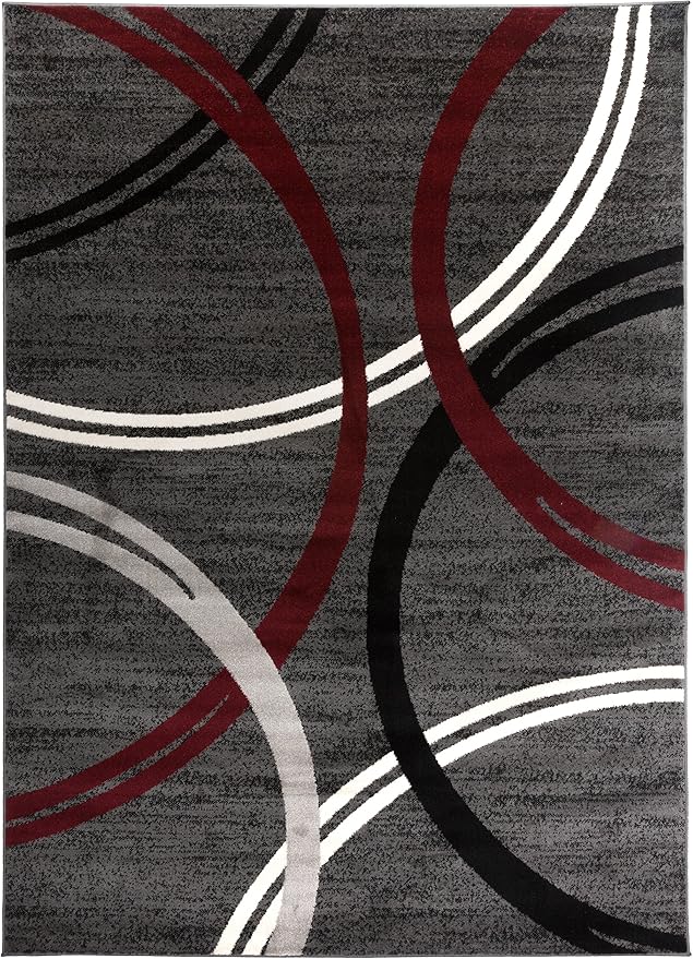 Rugshop Modern Wavy Circles Design Non-Shedding Area Rug, Carpet for Bedroom, Entryway, or Office, Red, 3'3" x 5'