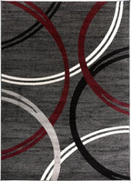 Rugshop Modern Wavy Circles Design Non-Shedding Area Rug, Carpet for Living Room or Dining Room, Red, 6'6" x 9'