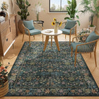 DUKINO 3x5 Area Rug, Vintage Floral Washable Rug for Bedroom with Non Slip Design, Soft Low Pile Indoor Small Carpet for Bedroom, Farmhouse, Living Room, Office, Bathroom, Blue