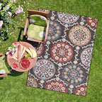 CAMILSON Indoor Outdoor Rug 10x14 Bohemian Medallion Floral Area Rugs for Indoor and Outdoor Patios Easy-Cleaning Non-Shedding Living Room Garden and Kitchen Washable Outside Carpet (10 x 14 / Brown)