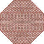 Unique Loom Outdoor Trellis Collection Area Rug - Tribal Trellis (5' 3" Octagon, Rust Red/ Ivory)