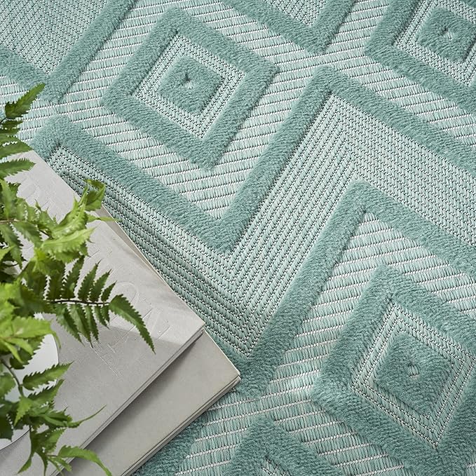 Nourison Home Versatile Aqua Teal 5' x 7' Area Rug - Easy Clean, Non Shedding, Bed Room, Living Room, Dining Room, Kitchen (5' x 7')