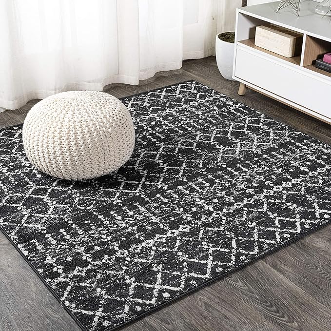 JONATHAN Y Boho Vintage Diamond Black/Ivory Square Area Rug 9X9 ft, Moroccan Hype for Living Room, Bedroom, Kitchen, Office, Easy-Cleaning, High Traffic, Pet-Friendly, Non-Shedding (MOH101D-9SQ)