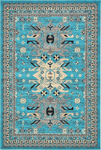 Unique Loom Taftan Collection Border Geometric Tribal Inspired Design Area Rug (6' 0 x 9' 0 Rectangular, Turquoise/ Gray)
