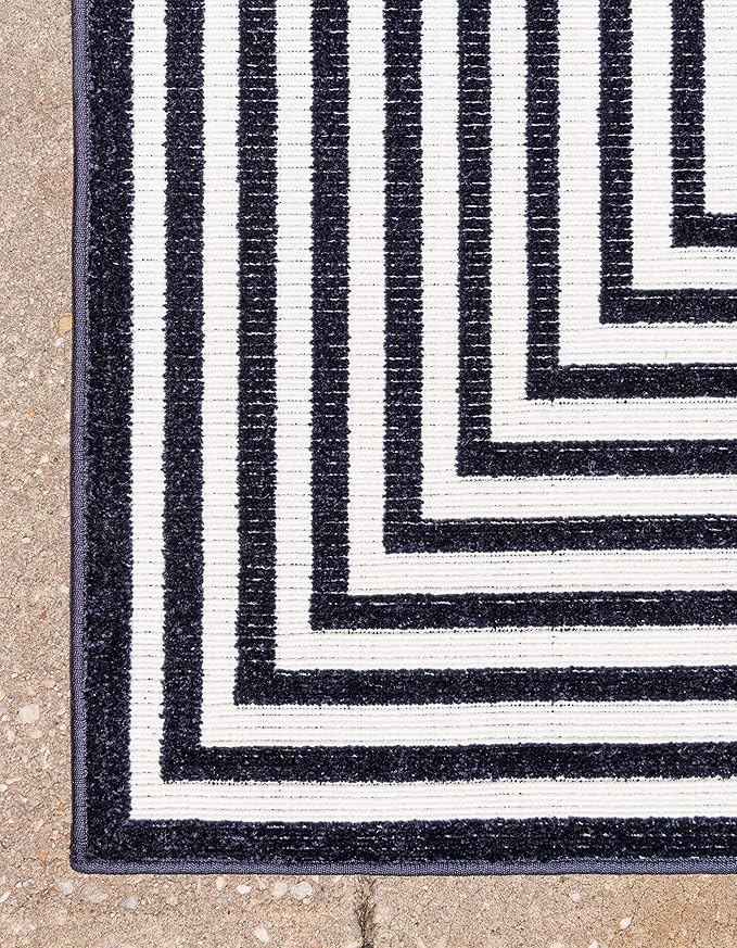 Unique Loom Sabrina Soto Outdoor Collection Geometric, Modern, Vibrant, Carved Area Rug (8' 0 x 10' 0 Rectangular, Navy Blue/ Ivory)