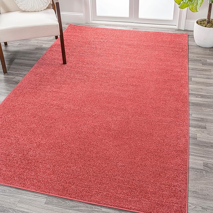 Eyely UES100E-15 Supersoft Haze Solid Low-Pile Indoor Area Rug, Coastal, Bohemian, Minimalist, Classic, Casual for Bedroom,Kitchen,Living Room,Non Shedding,Easy-Washing, Red, 12 X 15