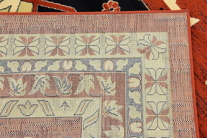 Unique Loom Taftan Collection Border Geometric Tribal Inspired Design Area Rug (8' 0 x 10' 0 Rectangular, Terracotta/ Ivory)