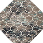 Rugs.com Lattice Frieze Collection Rug – 7' 10 Octagon Blue Multi Medium Rug Perfect for Living Rooms, Kitchens, Entryways