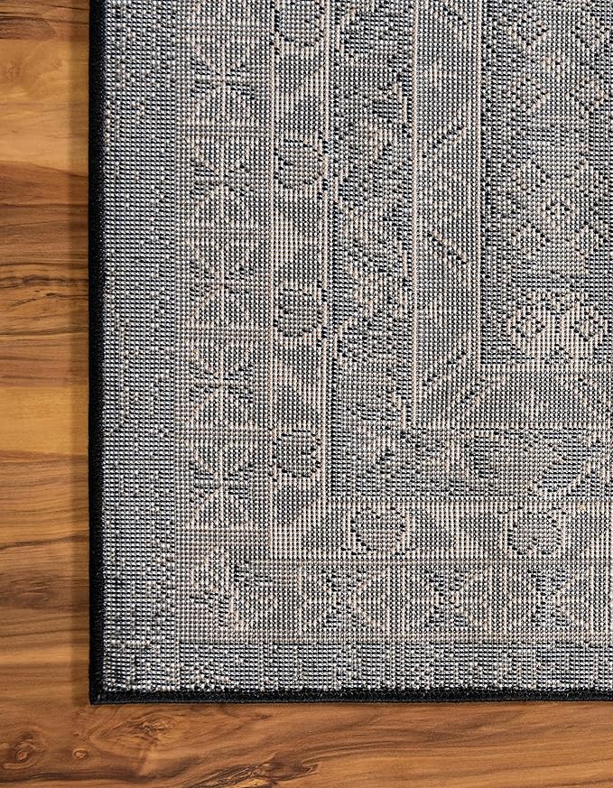Unique Loom Taftan Collection Border Geometric Tribal Inspired Design Area Rug (8' 0 x 10' 0 Rectangular, Black/ Gray)