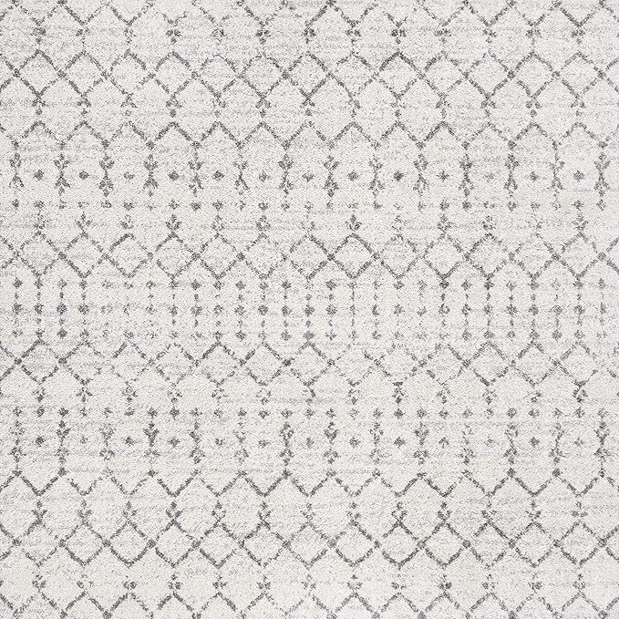 JONATHAN Y Boho Vintage Diamond Cream/Gray Square Area Rug 8X8 ft, Moroccan Hype for Living Room, Bedroom, Kitchen, Office, Easy-Cleaning, High Traffic, Pet-Friendly, Non-Shedding (MOH101B-8SQ)