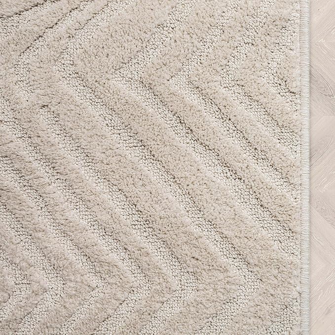 Well Woven Custom Size Hallway Stair Runner - Choose Your Length - 27 Inches Wide x 70 Feet Long Runner (27" x 70' Runner) Rug - Ivory Relajo Soft Touch, Modern Geometric - Hi-Lo Pile