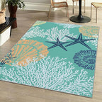 Tritard Coastal Area Rug 3x5 - Small Machine Washable Foldable Throw Rugs Non-Slip Beach Ocean Entryway Indoor Entrance Carpet for Kitchen Bathroom Laundry Bedroom Living Room, Teal and Turquoise