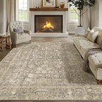 Brown Area Rug 6x9 Machine Washable Vintage Living Room Distressed Non Slip Carpet Traditional Indoor Bedroom Retro Floral Accent Throw Large Rug for Office Kitchen Dining Room