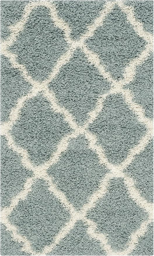 SAFAVIEH Dallas Shag Collection Accent Rug - 2'3" x 4', Seafoam & Ivory, Trellis Design, Non-Shedding & Easy Care, 1.5-inch Thick Ideal for High Traffic Areas in Foyer, Living Room, Bedroom (SGD257C)