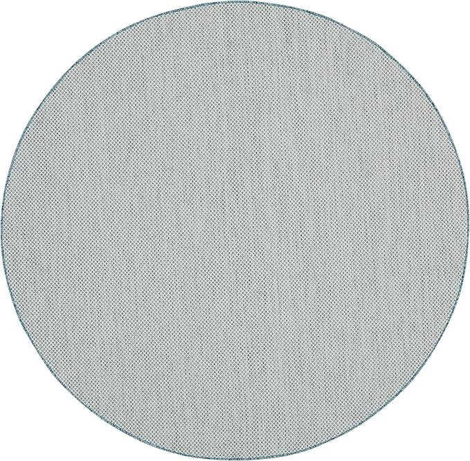 Nourison Home Courtyard Ivory Aqua 8' x Round Area Rug - Easy Clean, Non Shedding, Bed Room, Living Room, Dining Room, Kitchen (8' x Round)