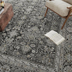 Black Runner Rug 2x8 Vintage Area Carpet Hallway Long Indoor Kitchen Washable Living Room Low Pile Traditional Distressed Retro Accent Throw Rug Non Slip Laundry Bathroom Office Dining Room