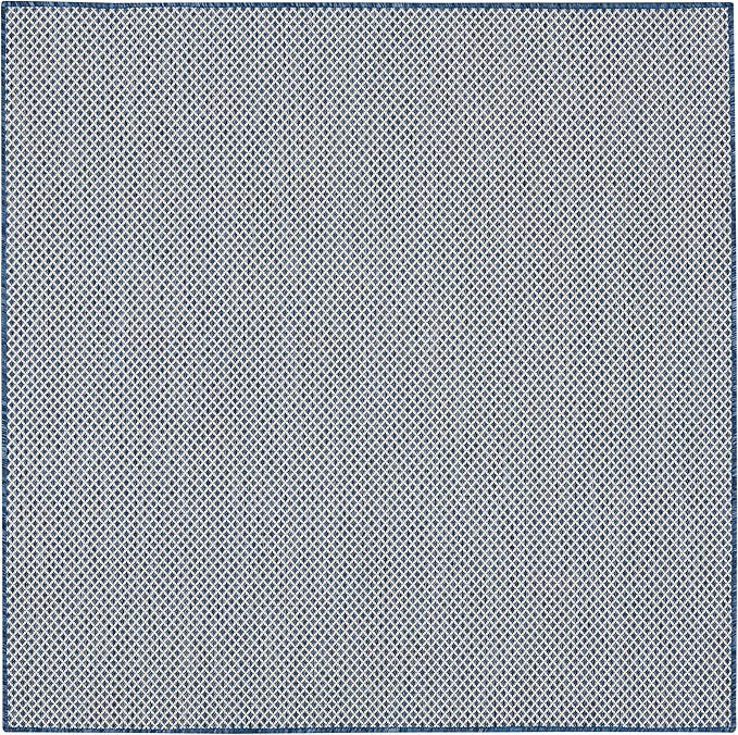 Nourison Home Courtyard Ivory Blue 5' x Square Area Rug - Easy Clean, Non Shedding, Bed Room, Living Room, Dining Room, Kitchen (5' x Square)